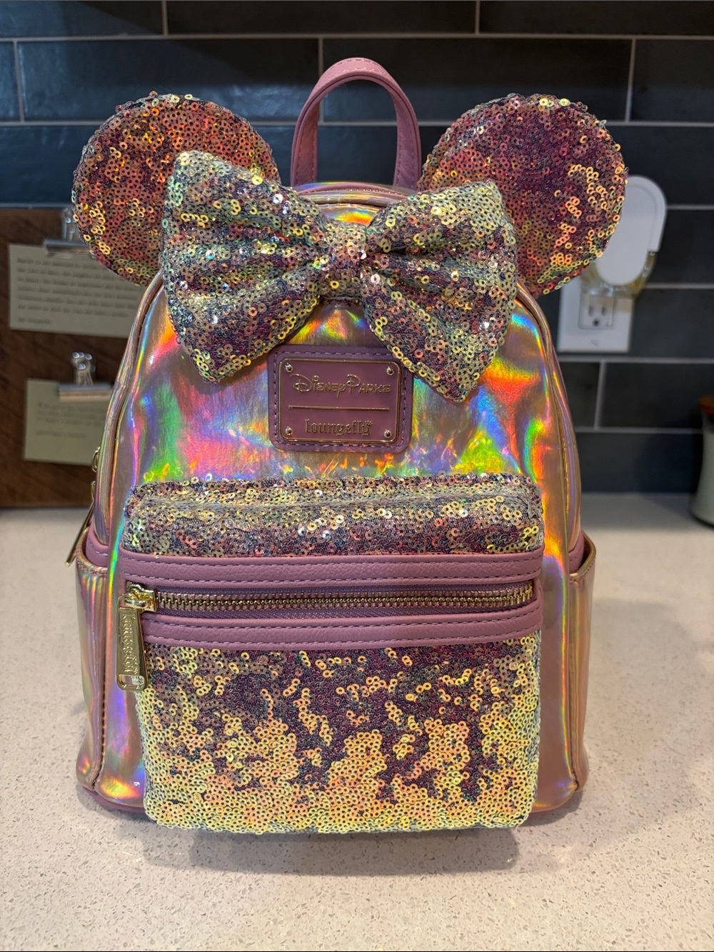 Loungefly Disney Parks Pink Iridescent Sequin Mini Backpack for NWT